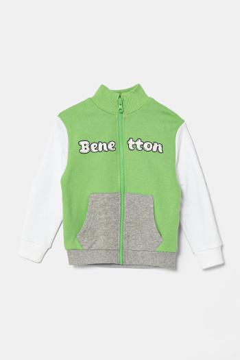 Detská bavlnená mikina United Colors of Benetton zelená farba, s potlačou, 3J70G503M
