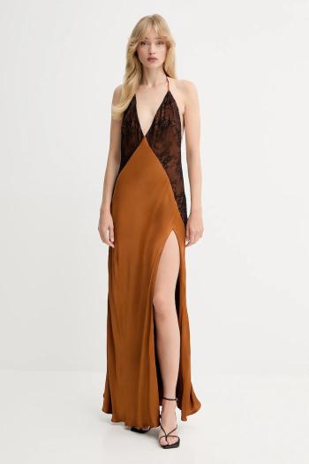 Šaty Bardot hnedá farba, maxi, áčkový strih, 59977DB
