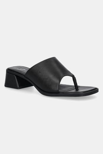 Kožené žabky Camper Kora Sandal dámske, čierna farba, na podpätku, K201738-001
