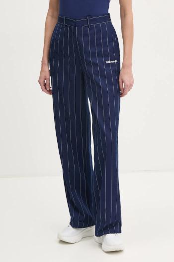 Nohavice adidas Originals PINSTRIPE PANTS dámske, tmavomodrá farba, rovné, vysoký pás, JJ3482