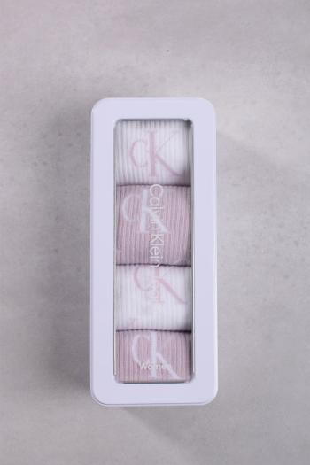 Bielo-fialové vzorované ponožky CKJ Women Sock 4P Giftbox AOP Logo - štvorbalenie