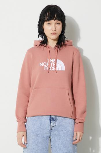 Bavlnená mikina The North Face W Drew Peak Pullover Hoodie dámska, ružová farba, s kapucňou, NF0A55ECNXQ1