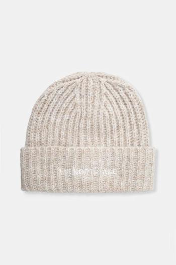 Čiapka s prímesou vlny The North Face Fohair Cabin Beanie béžová farba, z hrubej pleteniny, NF0A887TQLI1