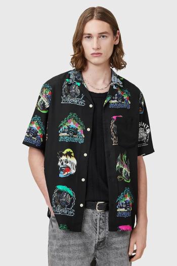 Košeľa AllSaints GNAR čierna farba, voľný strih, M059SC