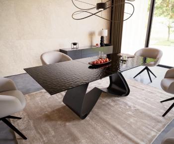 Jedálenský stôl Edge 180-220x100 reliéfne sklo dymovo čierne 3D dizajn