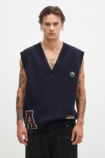 Vlnená vesta AMBUSH Repair Stitch V Neck Vest tmavomodrá farba, teplý, BMHZ002F24KNI0014628