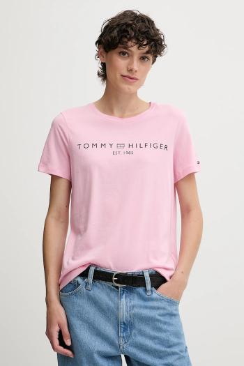 Bavlnené tričko Tommy Hilfiger dámske, ružová farba, WW0WW40276