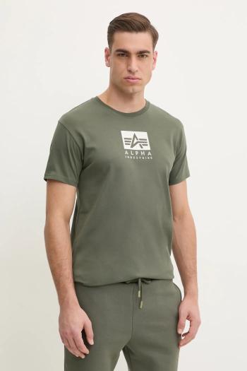 Bavlnené tričko Alpha Industries Satin Logo T pánske, zelená farba, s potlačou, 148513