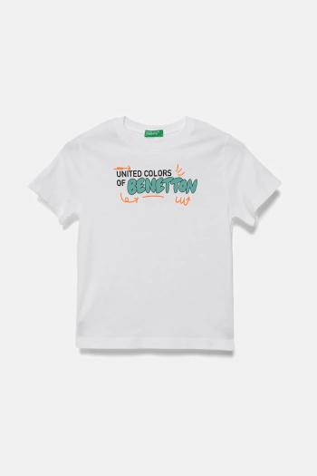 Detské bavlnené tričko United Colors of Benetton biela farba, s potlačou, 3I1XG10JO