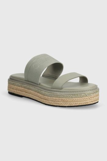 Šľapky Calvin Klein WEDGE SLIDE HE dámske, šedá farba, na platforme, HW0HW01966