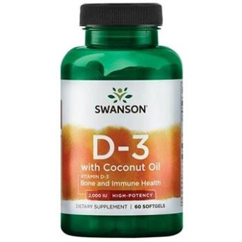 Swanson Vitamin D3 with Coconut oil (s kokosovým olejem), 2000 IU, 60 softgelových kapslí (87614028309)