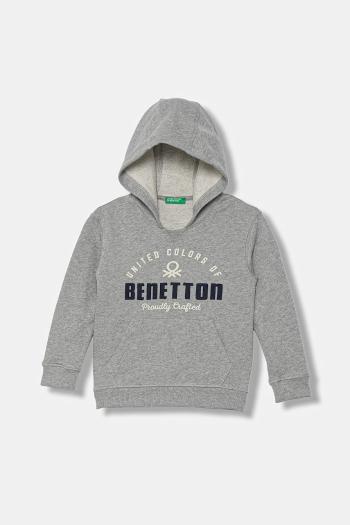 Detská bavlnená mikina United Colors of Benetton šedá farba, s kapucňou, vzorovaná, 3J68G2014