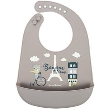 Canpol Babies podbradník silikónový s vreckom Bonjour Paris, béžový (5901691852341)
