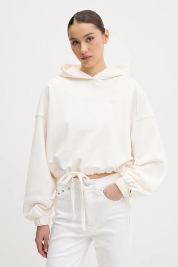 Bavlnená mikina Tommy Jeans béžová farba, s kapucňou, jednofarebné, DW0DW20314