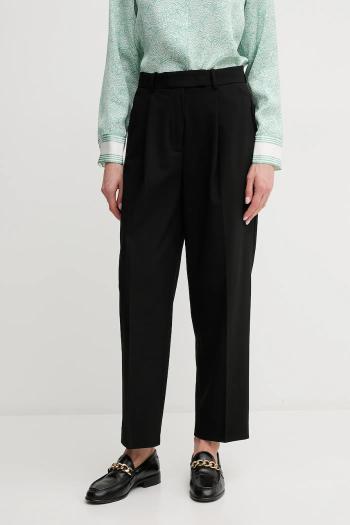 Nohavice Tommy Hilfiger dámske, čierna farba, rovné, vysoký pás, WW0WW44793