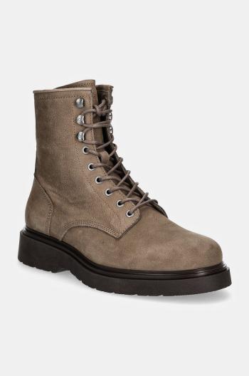 Semišové topánky Calvin Klein LACE UP BOOT W/ ZIP SUEDE pánske, béžová farba, HM0HM01576