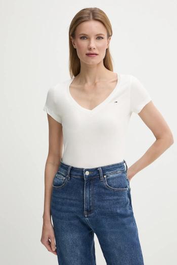 Bavlnené tričko Tommy Jeans dámske, biela farba, DW0DW20458