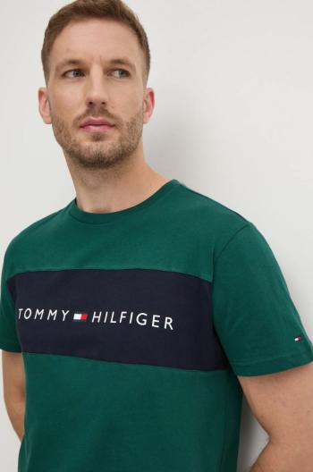 Bavlnené tričko Tommy Hilfiger pánske, zelená farba, vzorované, UM0UM03418