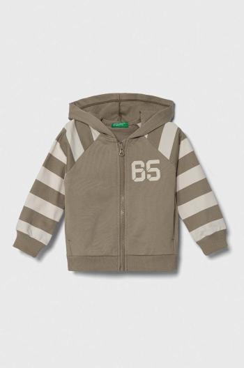 Detská mikina United Colors of Benetton zelená farba, s kapucňou, vzorovaná