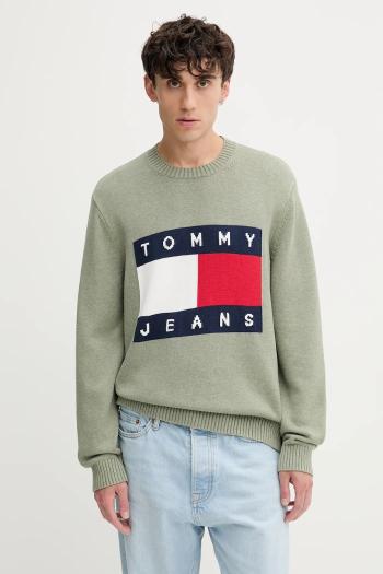 Bavlnený sveter Tommy Jeans zelená farba, ľahký, DM0DM22105