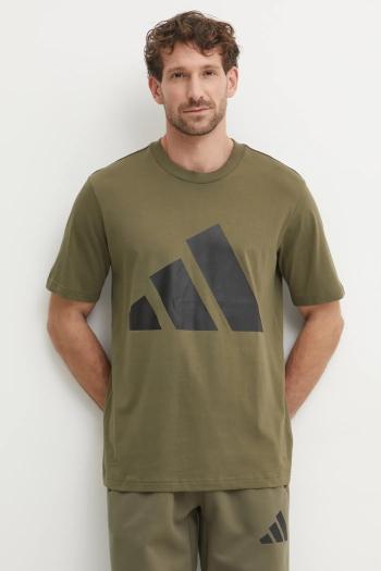 Bavlnené tričko adidas Essentials pánske, zelená farba, s potlačou, JE8931