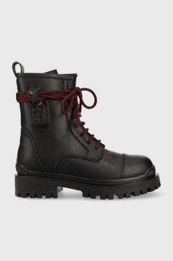 Kožené workery Karl Lagerfeld X Cara Biker Ii dámske, čierna farba, na platforme,