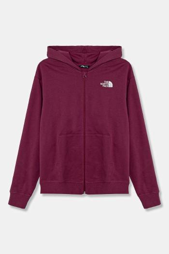Detská bavlnená mikina The North Face FZ OVERSIZE LIGHT HOODIE fialová farba, s kapucňou, s potlačou, NF0A89HG6EO1