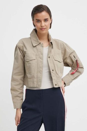 Bavlnená bunda Alpha Industries béžová farba, prechodná, oversize