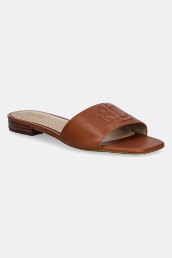 Kožené šľapky Lauren Ralph Lauren Everley Sld dámske, hnedá farba, 802959142002