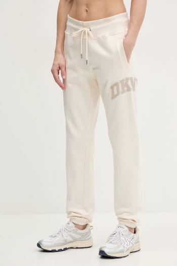 Bavlnené tepláky Dkny dámske, béžová farba, s potlačou, DP5P3615