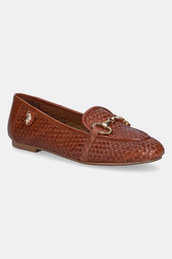 Kožené mokasíny U.S. Polo Assn.  CHERY dámske, hnedá farba, na plochom podpätku, CHERY001W/5L3