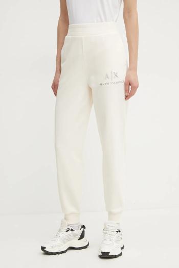 Bavlnené tepláky Armani Exchange dámske, béžová farba, s potlačou, XW000162 AF11851