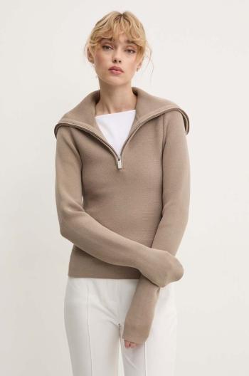 Sveter Remain Zipped Collar Knit dámsky, béžová farba, s rolákom, 5017693001