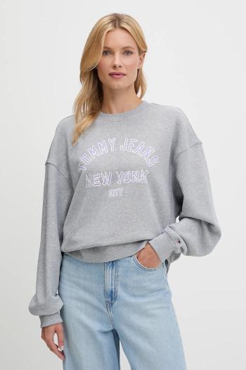 Bavlnená mikina Tommy Jeans šedá farba, s potlačou, DW0DW21202