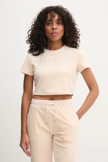 Velúrové tričko Guess COUTURE béžová farba, V3BI01 KBXI2