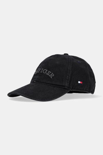 Bavlnená šiltovka Tommy Hilfiger čierna farba, s nášivkou, AM0AM13003