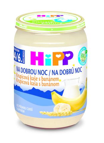 HiPP Kaša mliečna Bio na dobrú noc krupicová s banánom 190g