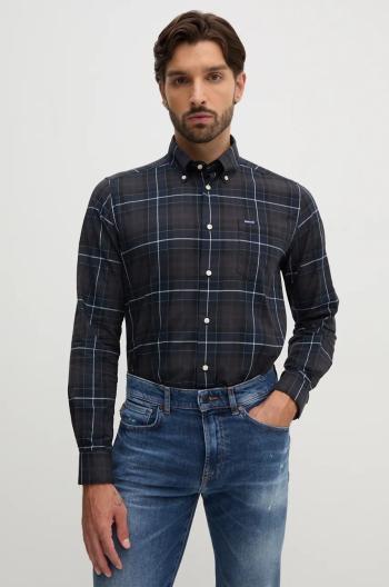 Bavlnená košeľa Barbour pánska, hnedá farba, slim, s golierom button-down