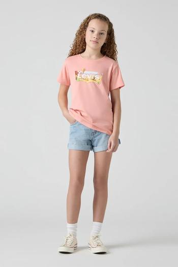 Detské rifľové krátke nohavice Levi's MINI MOM SHORT W EMBROIDER s potlačou, nastaviteľný pás 4EM218