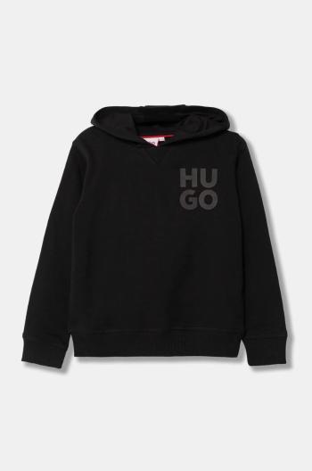 Detská mikina HUGO čierna farba, s kapucňou, s potlačou, G00164
