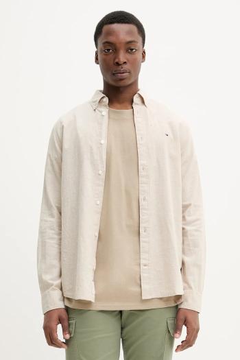 Košeľa Tommy Jeans pánska, béžová farba, regular, s klasickým golierom, DM0DM20875