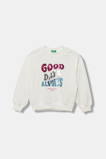 Detská bavlnená mikina United Colors of Benetton biela farba, s nášivkou, 3J68C10QI