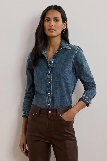 Rifľová košeľa Lauren Ralph Lauren modrá farba, regular, s klasickým golierom, 200971084