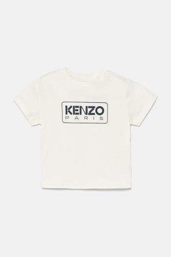 Detské bavlnené tričko Kenzo Kids béžová farba, s potlačou, K60972