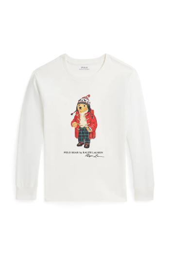 Detská bavlnená košeľa s dlhým rukávom Polo Ralph Lauren biela farba, s potlačou, 323883620008
