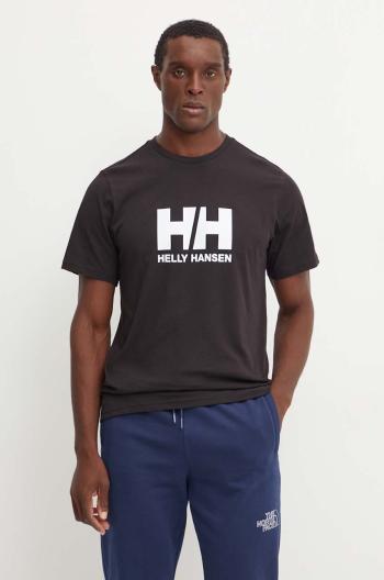 Bavlnené tričko Helly Hansen HH LOGO pánske, čierna farba, s potlačou, 30396