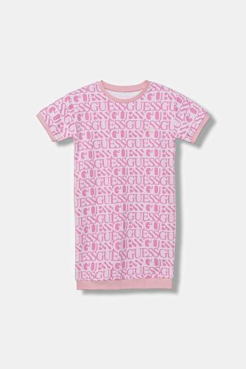Dievčenské bavlnené šaty Guess ružová farba, mini, rovný strih, J5YK07 KAD74