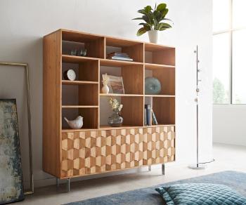 Regál Fevo 147x150 cm prírodná akácia 3 dvierka v tvare L