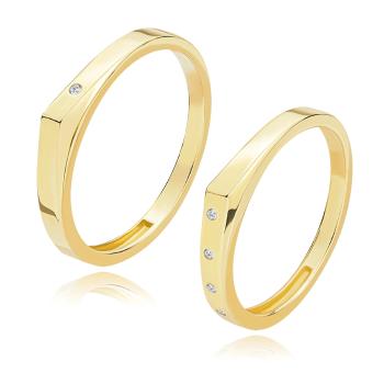 Obrúčka zo žltého 14K zlata - vyvýšené zašpicatené rameno, číre zirkóny - Veľkosť: 51 mm