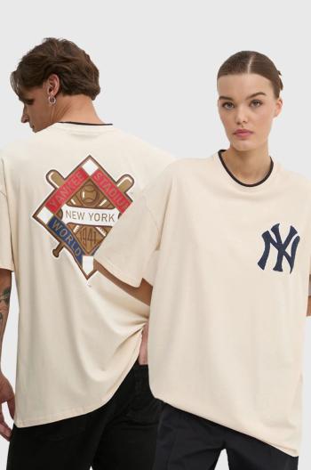 Bavlnené tričko New Era NEW YORK YANKEES béžová farba, s potlačou, 60564866